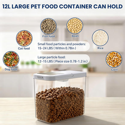 6 lbs Airtight Dog Cat Food Storage Container and Dog Treat Containers BPA-Free, PET Clear Stackable Pet Storage Bin, 1-Cup Scoop, 1-Sponge cleaning brush, Pop Top, With handle, Easy Mobility-Medium