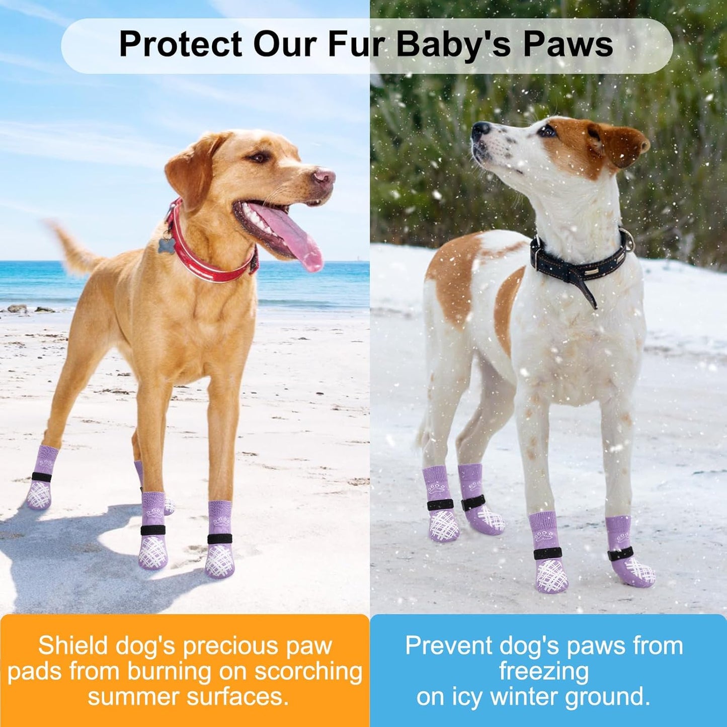 BEAUTYZOO Dog Socks to Prevent Licking Paws -Dog Shoes for Hot Pavement & Hardwood Floors Anti Slip, Traction Control Boots & Paw Protectors with Double Side Grips for Small Medium Large Senior Dogs