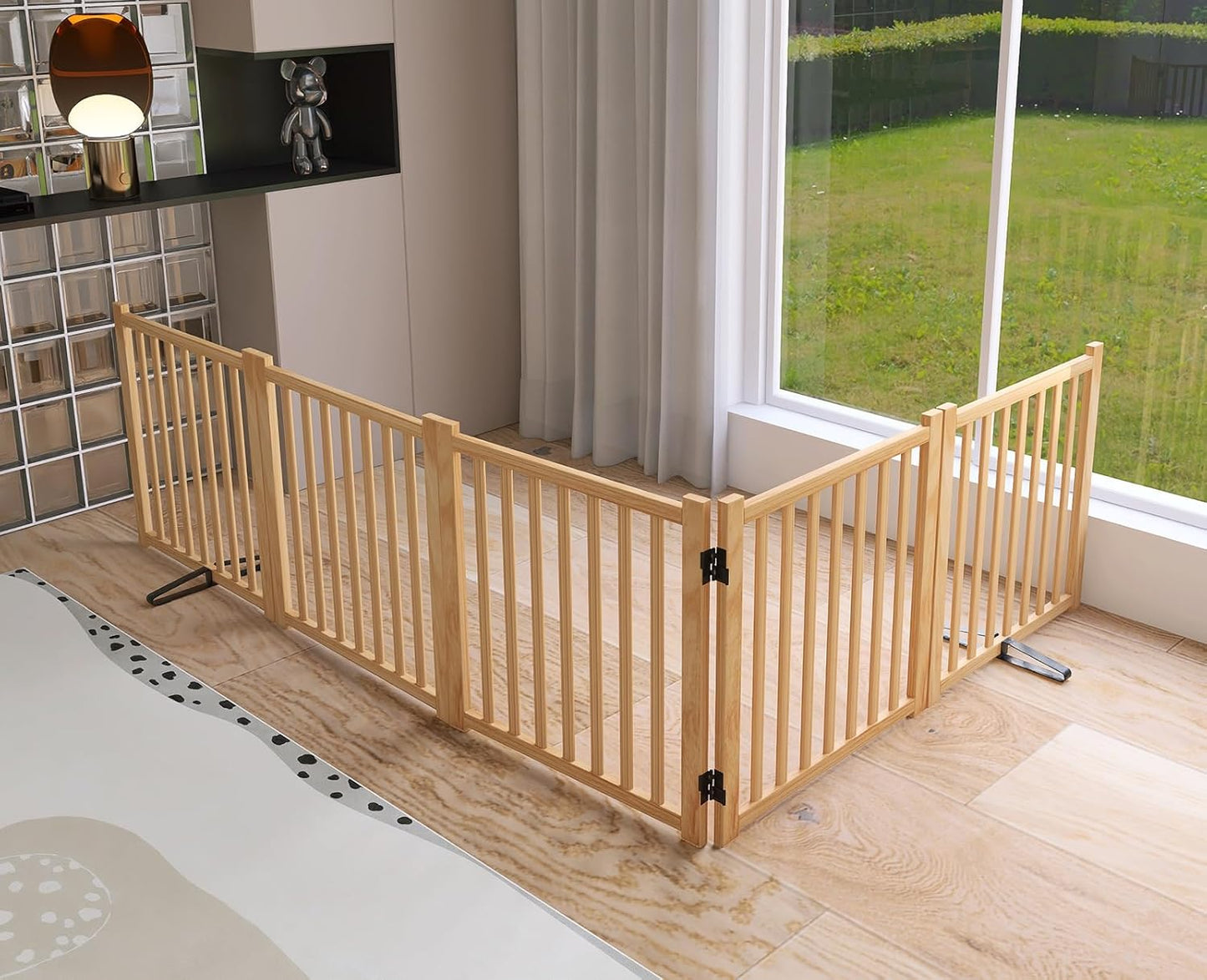 YOCAN Non-Painted Wood FreeStanding Pet Gate for Dogs,Wooden Dog Gates for Doorways, Stairs,The House, Dog Fences Indoor Puppy Gate-2 Panel H:23”