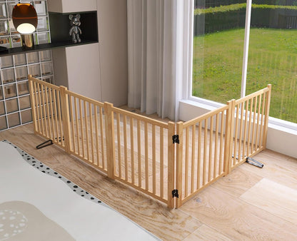 YOCAN Non-Painted Wood FreeStanding Pet Gate for Dogs,Wooden Dog Gates for Doorways, Stairs,The House, Dog Fences Indoor Puppy Gate-2 Panel H:23”