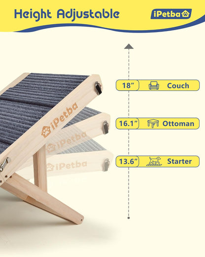 Dog Ramp for Couch - Joint & Spine Support for Small Dogs, 18" Adjustable Height, Anti-Slip & Foldable, Up to 35 lbs