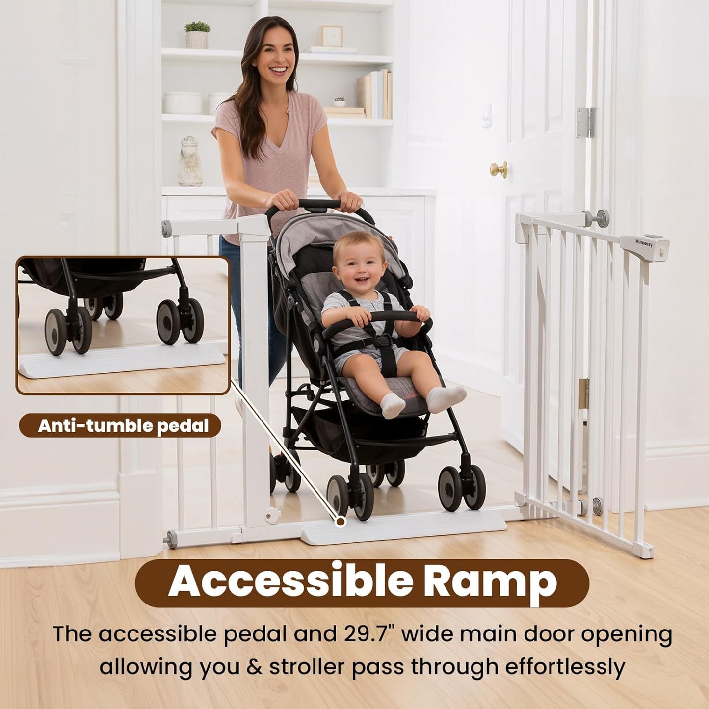 Baby Gate for Stairs, 29.7-40.6" Auto Close Dog Gate Indoor for Doorways, Dual-Lock Design, Adjustable Pet Gate No Drilling with Walk Thru Door for Hallways, Stroller Friendly, Black