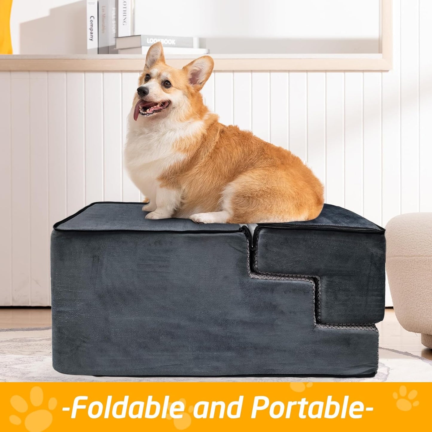 31" H Dog Stairs for Small and Medium Dogs 7-Step Ramps for High Beds and Couch Non-Slip Extra Wide Pet Stairs for Old Dogs and Puppy and Cat - Stable & Durable with Machine Washable Cover Indoor