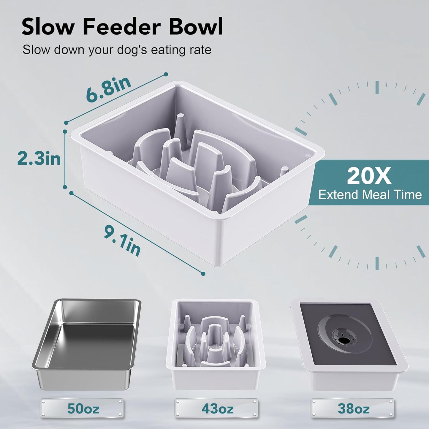 UPSKY 2-in-1 Elevated Dog Bowls Slow Feeder, 4 Height Adjustable Raised Bowl Stand, No Spill Dog Water Bowls, Anti-Slip Food and Water Bowls for Small Medium Dogs(Not Include Stainless Steel Bowl)