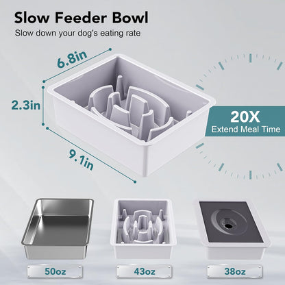 UPSKY 2-in-1 Elevated Dog Bowls Slow Feeder, 4 Height Adjustable Raised Bowl Stand, No Spill Dog Water Bowls, Anti-Slip Food and Water Bowls for Small Medium Dogs(Not Include Stainless Steel Bowl)
