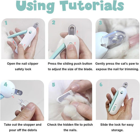 Cat Nail Clipper and Trimmer with 3 Adjustable Safety Levels Trimming Hole, Professional Indoor Kitten Supplies, Puppy Grooming Tools, with Debris Catcher & Hidden Nail File Blue