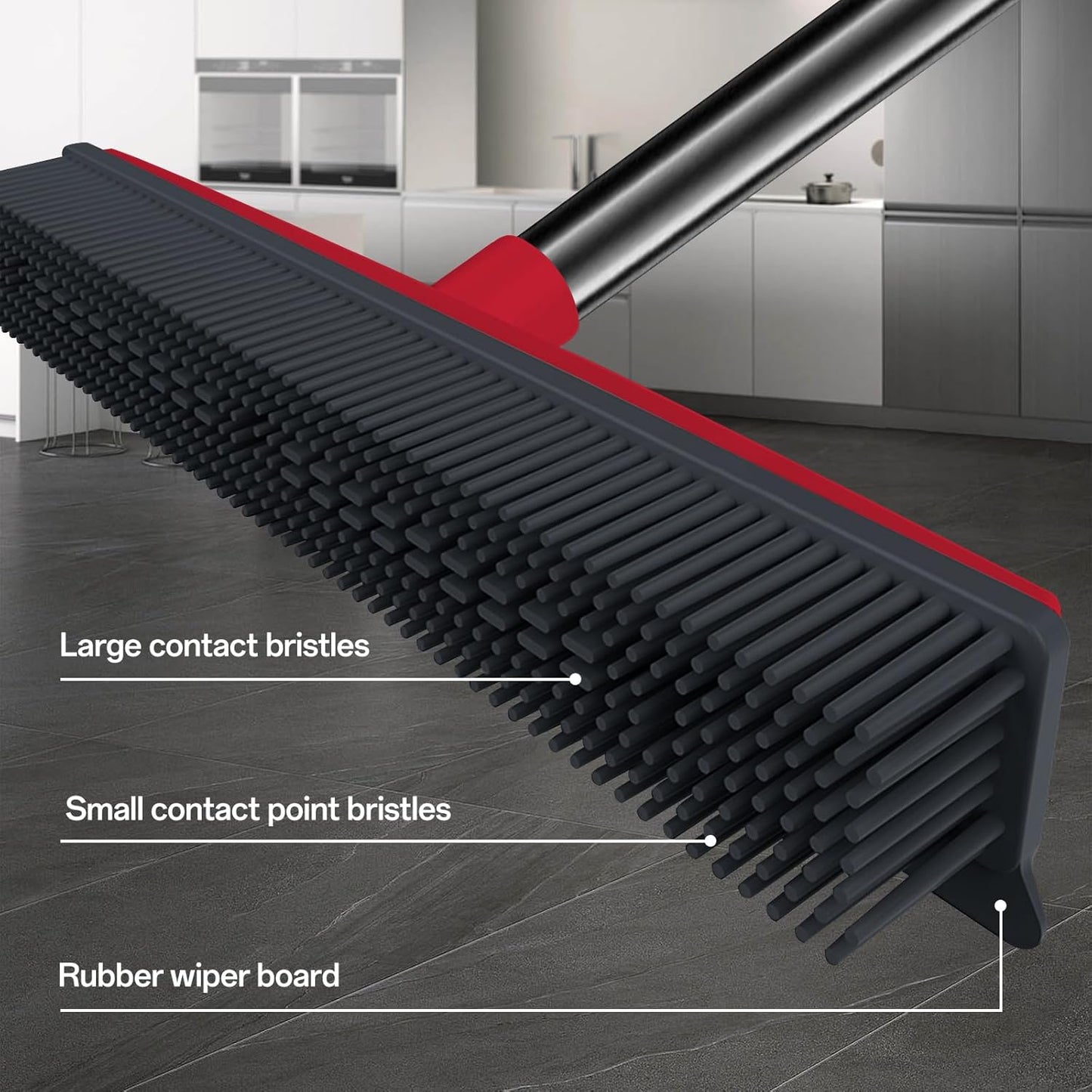 Pet Hair Rubber Broom with Squeegee for Carpet,Fur Remover Broom Carpet Rake for Pet Hair Removal, with 50" Long Handle, Dual-Sided for Hardwood Floor, Tile,Portable Detailing Lint Brush
