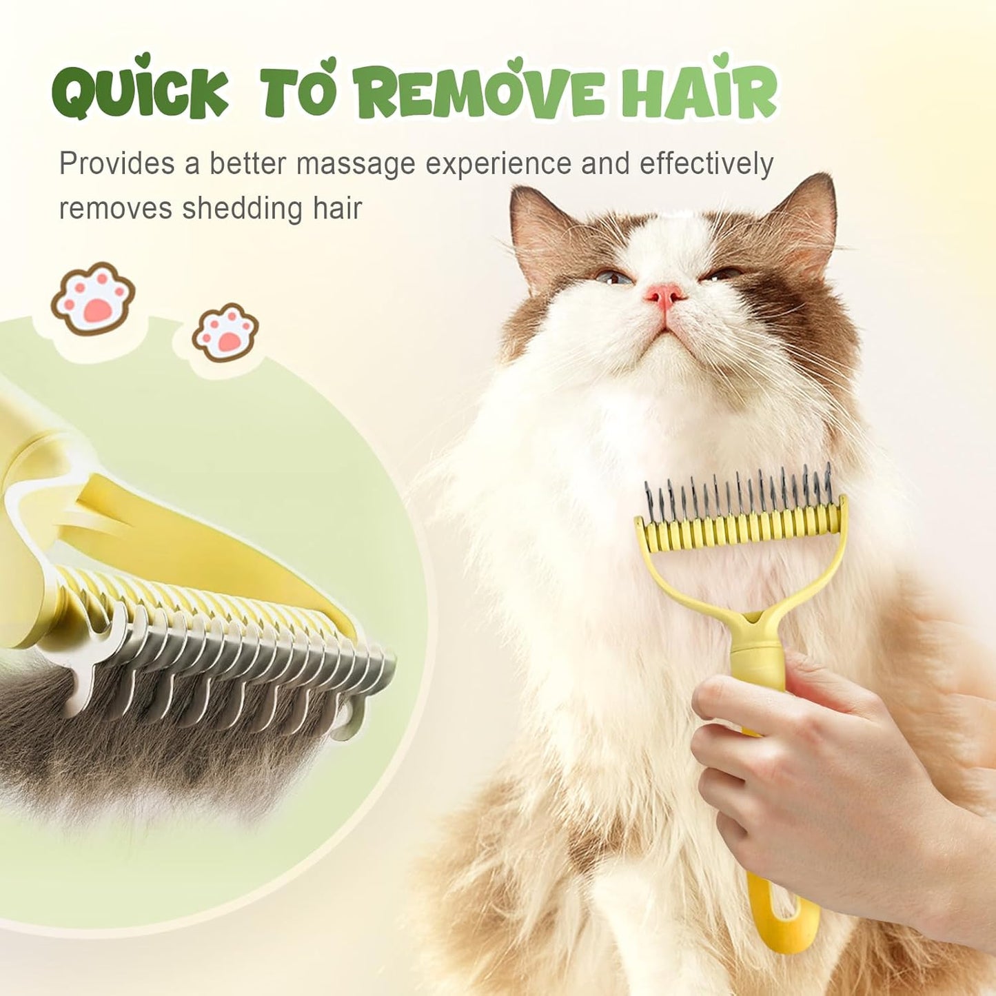 Pet Pro Grooming Tool, Pet Grooming Rake Double Sided Shedding Deshedding Brush for Dogs Cats, Undercoat Rake Dematting Comb for Long Haired Pets with Stainless Steel Teeth