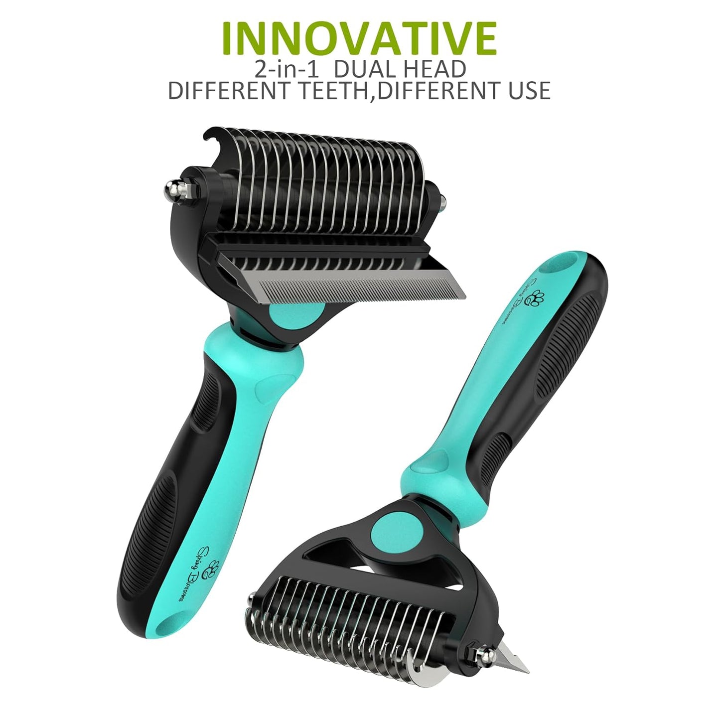Spring Blossoms-2 in 1 Professional Grooming Rake for Cats & Dogs-Dematting Comb for Easy Mats & Tangles Removing,Pet Brush Safe No More Nasty Shedding and Flying Hair (Orange)