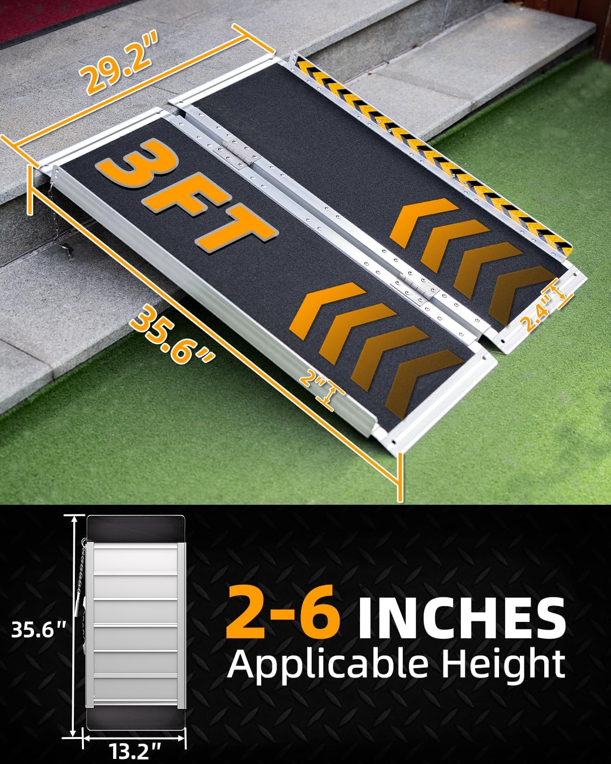 VNN Portable Wheelchair Ramp 4FT, Non-Slip Aluminum Ramps for Wheelchairs for Home, Handicap Wheelchair Ramps for Home Steps, Aluminum Loading Dock Plates, Doorways, Black