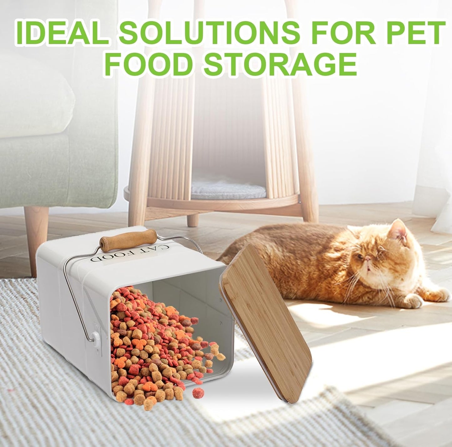 Dog Food storage container Dog Treats Jar,5~6 lb Metal food treats tin for Dog, pet snacks Canisters with wooden lid/handle/sevice scoop-Green