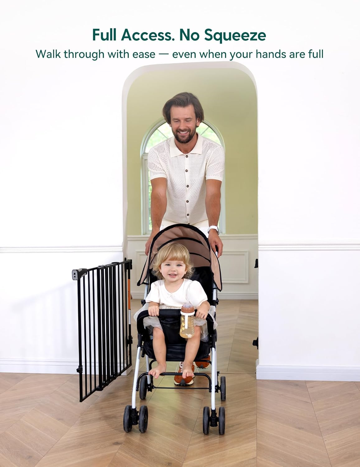 Babelio Baby Gate for Stairs, Kitchen & Doorways, 26-43" W 28" H No Bottom Bar| Easy Installation| One-Handed Operation| Auto-Close| Hardware Mount (Drill Needed) Safety Dog/Pet Gate Indoor (White)