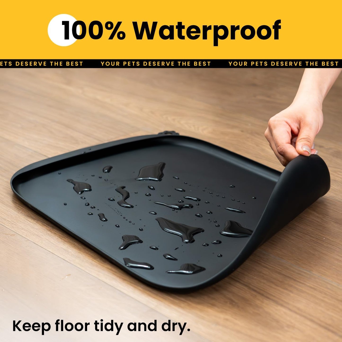 Conlun Dog Food Mat,1/2 Inch Raised Edges Cat Feeding Mat,BPA-Free Silicone Pet Mats for Floor Waterproof,Rubber Placemats for Food and Water Bowls(Natural Tan,18.9"x11.8")