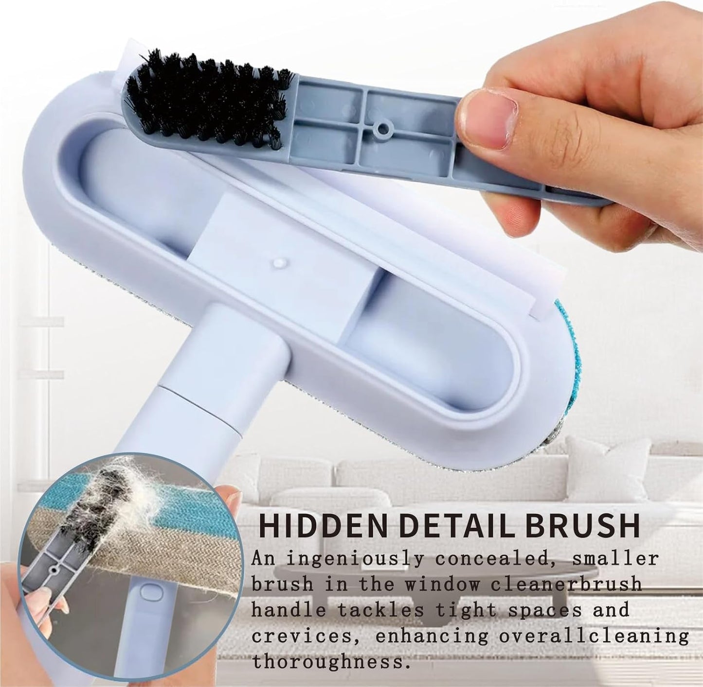 4 in 1 Pet Hair Remover Tool, Grey, 23.3Inch Adjustable Long Handle, Reusable, Washable Lint Cleaner for Dog and Cat Hair, Gentle on Furniture, for Couch, Furniture, Carpet, Clothes, Bedding