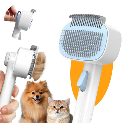 Dog & Cat Brush for Shedding, Self Cleaning Deshedding Brush with Adjustable Bristle Length & Dematting Comb, Skin Friendly Grooming Tool for Long & Medium-Long Hair Pets