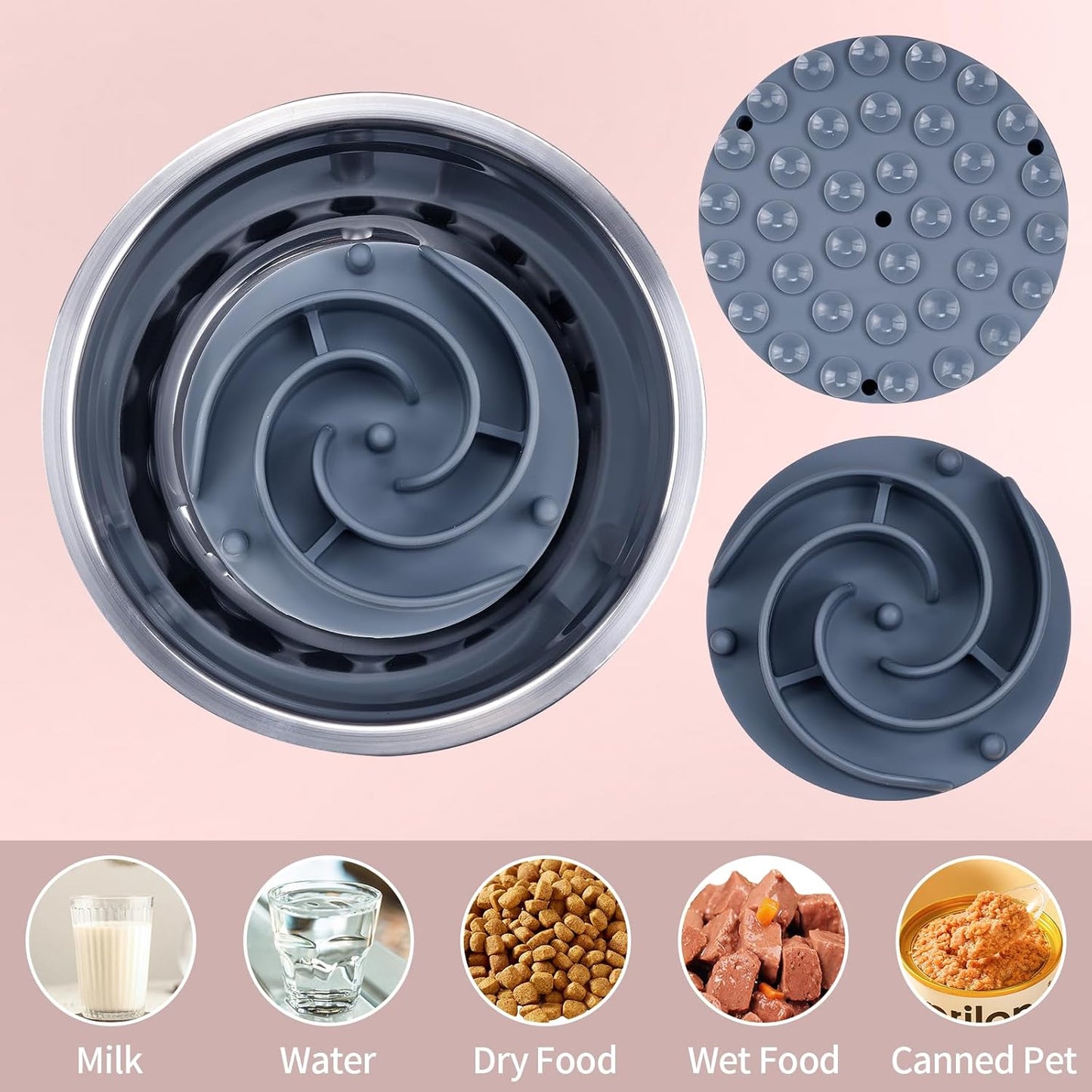 Slow Feeder Dog Bowls Insert, Bestalk Soft Silicone Slow Eating Feeder Insert with Suction Cups for Small, Medium and Large Dogs, Fit into Basic and Elevated Dog Bowls, Dark Blue