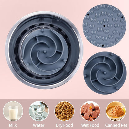 Slow Feeder Dog Bowls Insert, Bestalk Soft Silicone Slow Eating Feeder Insert with Suction Cups for Small, Medium and Large Dogs, Fit into Basic and Elevated Dog Bowls, Dark Blue