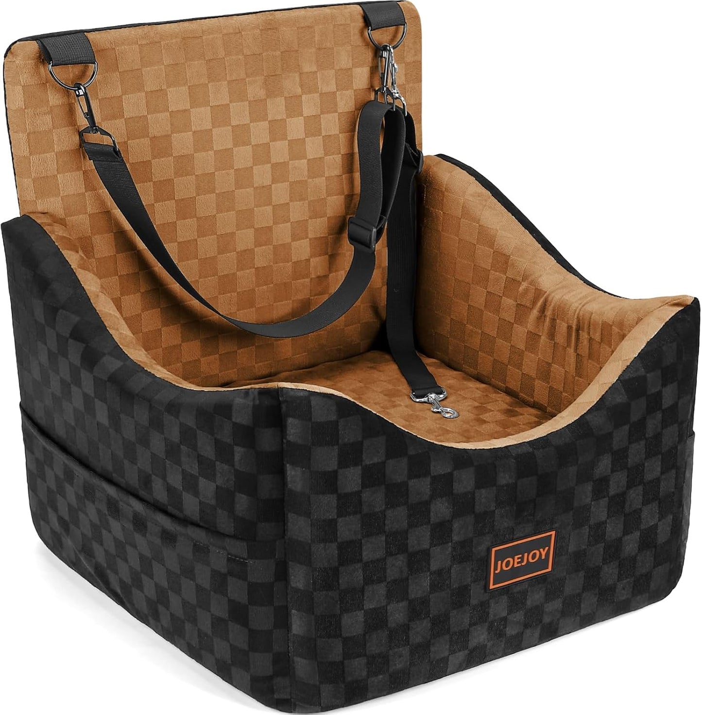 JOEJOY Elevated Dog Car Seat for Small/Medium Dogs up to 35 lbs, Memory Foam Booster Seat with Detachable Washable Cover, Travel-Safe Car Bed with Safety Belts & Storage Pockets, Grey