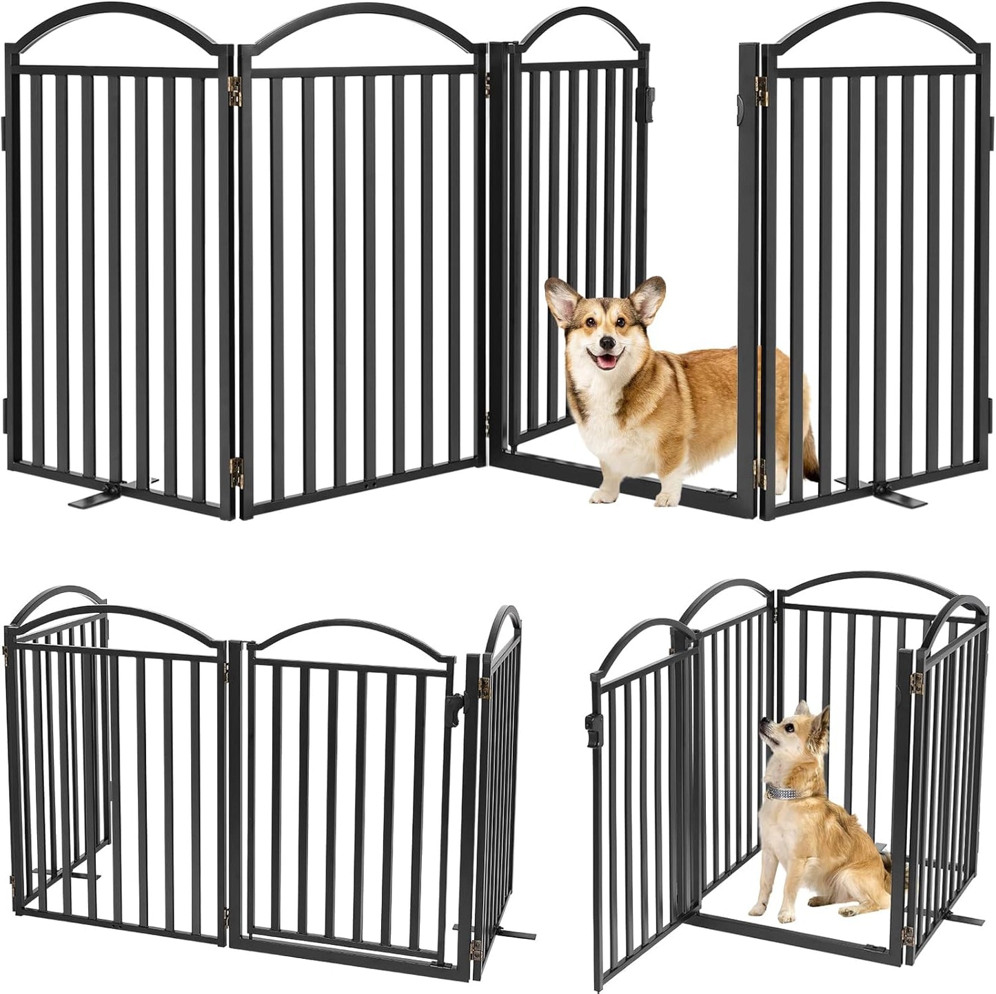 Malier Metal Freestanding Dog Gate, 32'' Height Outdoor Indoor Dog Fences, Extra Wide Foldable Puppy Gate for Stairs (Black, 【2 Panels】 40''W × 32''H)