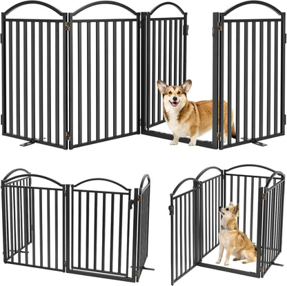 Malier Metal Freestanding Dog Gate, 32'' Height Outdoor Indoor Dog Fences, Extra Wide Foldable Puppy Gate for Stairs (Black, 【2 Panels】 40''W × 32''H)