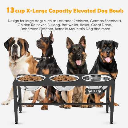 ADENGL Metal Raised Dog Bowl, 10" Tall Elevate Dog Feeder Stand with 2 Stainless Steel 42oz Bowls & 16x24 Non-Slip Mat – Stronger Dogs Food & Water Bowl Stand (Black)