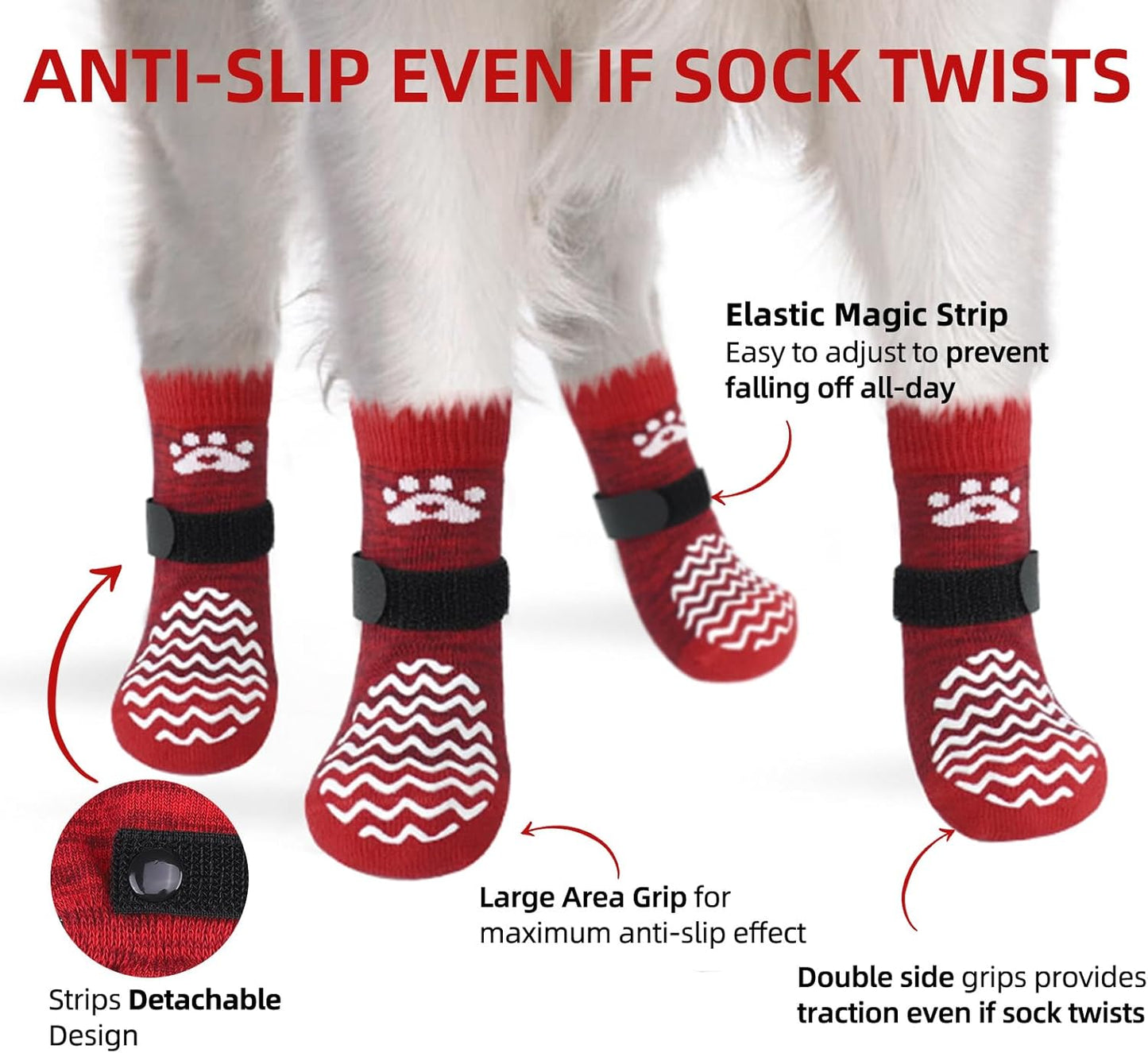 PUPTECK Anti Slip Dog Socks with Double Grippers for Hardwood Floors, Shoes for Hot/Cold Pavement, Boots & Paws Protectors to Prevent Licking, Traction Booties for Senior Small Large Dogs