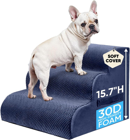 PAWSCRAT Pet Stairs for Dogs 4-Step, 19.6" H Pet Stairs for High Bed, Couch Sofa & Chair, 30D Material Soft Foam Dog Steps with Non-Slip Bottom Surface Removable Washable Cover, Grey