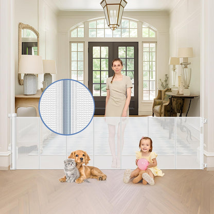Reinforced 90 Inch Retractable Baby Gates Extra Wide Baby Gate with Reinforced Strips, 7.5ft Long Retractable Dog Gate for The House 33 Inch Tall Extra Long Pet Gates for Wide Openings, Black