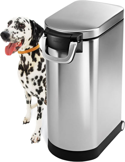 simplehuman Large Pet Food Storage Container, Holds 30-35 lb / 14-16 kg of Dry Dog Food, Cat Food, or Bird Seed, Airtight Lock-Tight Lid with Magnetic Scoop, BPA-Free, Brushed Stainless Steel