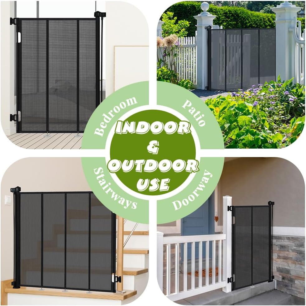 47" Extra Tall Retractable Baby Gates, Extends to 71" Wide, ExtraTall Retractable Safety Gate with Reinforced Strips, Retractable Tall Dog Gates for Doorways Mesh Baby Pet Gates Indoor, Grey