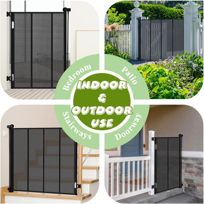 47" Extra Tall Retractable Baby Gates, Extends to 71" Wide, ExtraTall Retractable Safety Gate with Reinforced Strips, Retractable Tall Dog Gates for Doorways Mesh Baby Pet Gates Indoor, Grey
