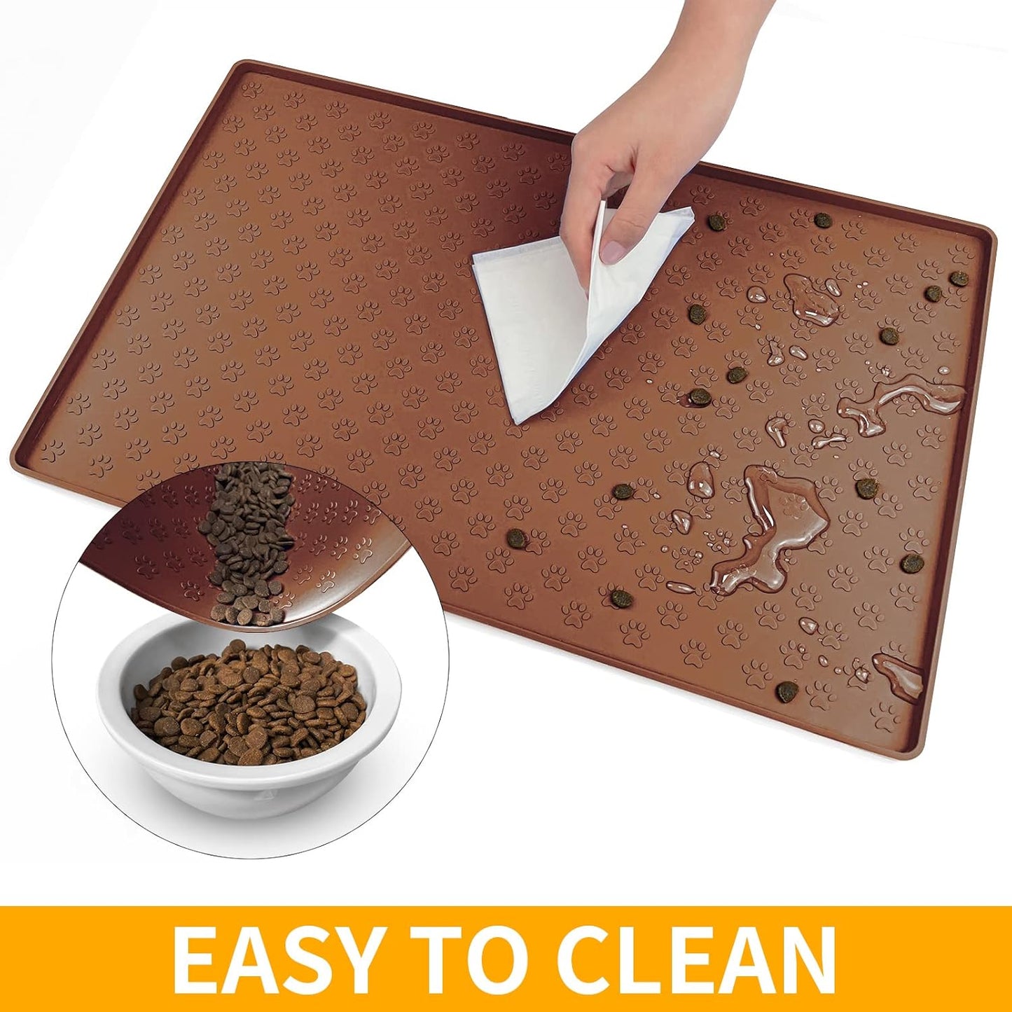 Ptlom Pet Placemat for Dog and Cat, Mat for Prevent Food and Water Overflow, Suitable for Small, Medium and Big Pet, 18" 12", Grey, Silicone