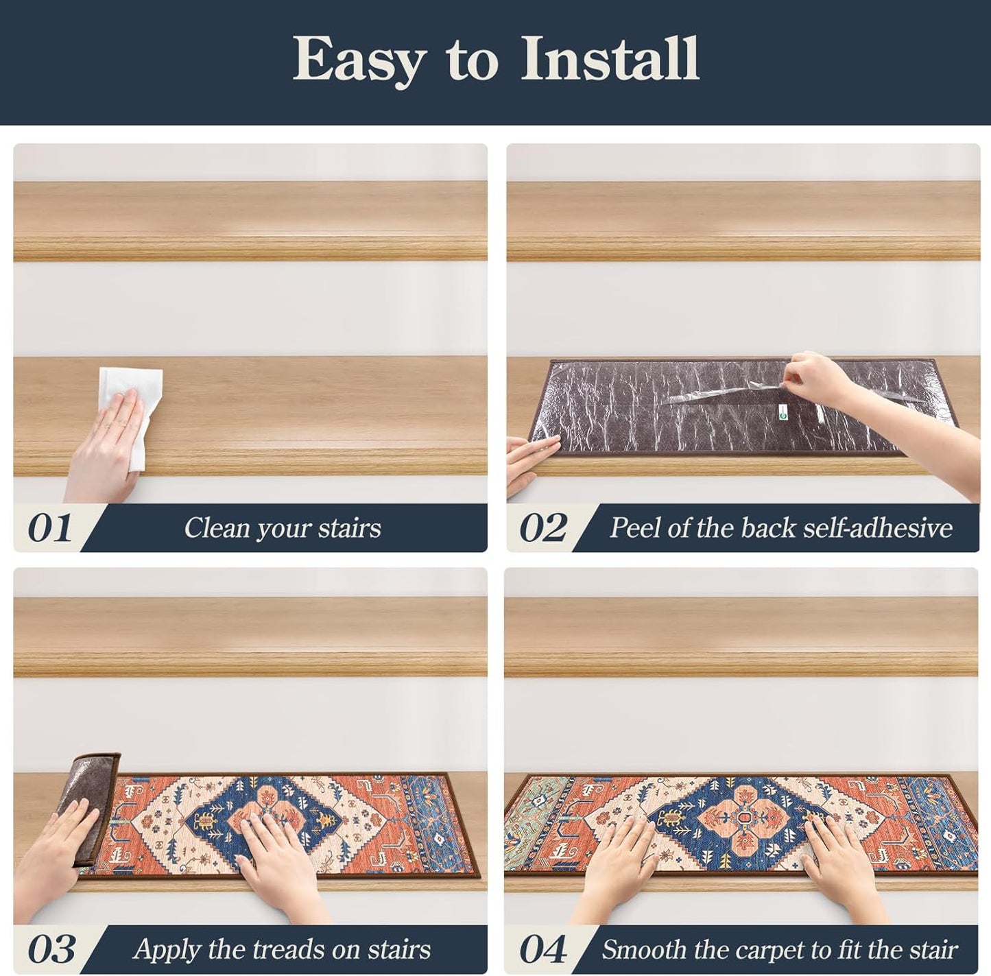 Lahome Stair Treads Non Slip 15 Pack 8" X 30" Stair Treads for Wooden Steps, Washable Self Adhesive Stair Runners Stain Resistant Stair Carpet, Edging Staircase for Kids Elders and Dogs Dorie, Taupe