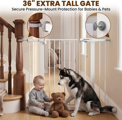 Mumeasy 29.7-46" Baby Gate for Stairs, Pressure Mounted Dog Gate for Doorways, Auto Close Walk Through Pet Gate Indoor, Extra Wide Metal Child Safety Gate, Mom's Choice Awards Winner, Black