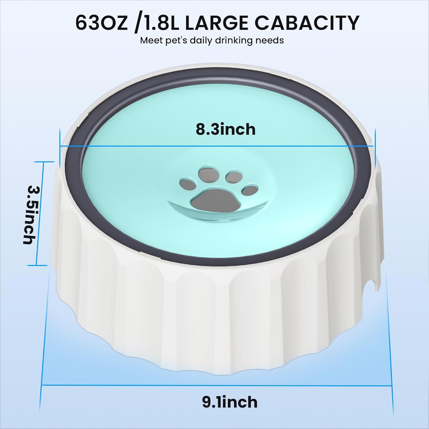Dog Water Bowl No Spill 70oz/2L Large Capacity Dispenser Non Slip No Splash Bowl Pet Slow Feeder No Drip Dog Water Bowl on Vehicle Slow Water Bowl for Dogs and Cats