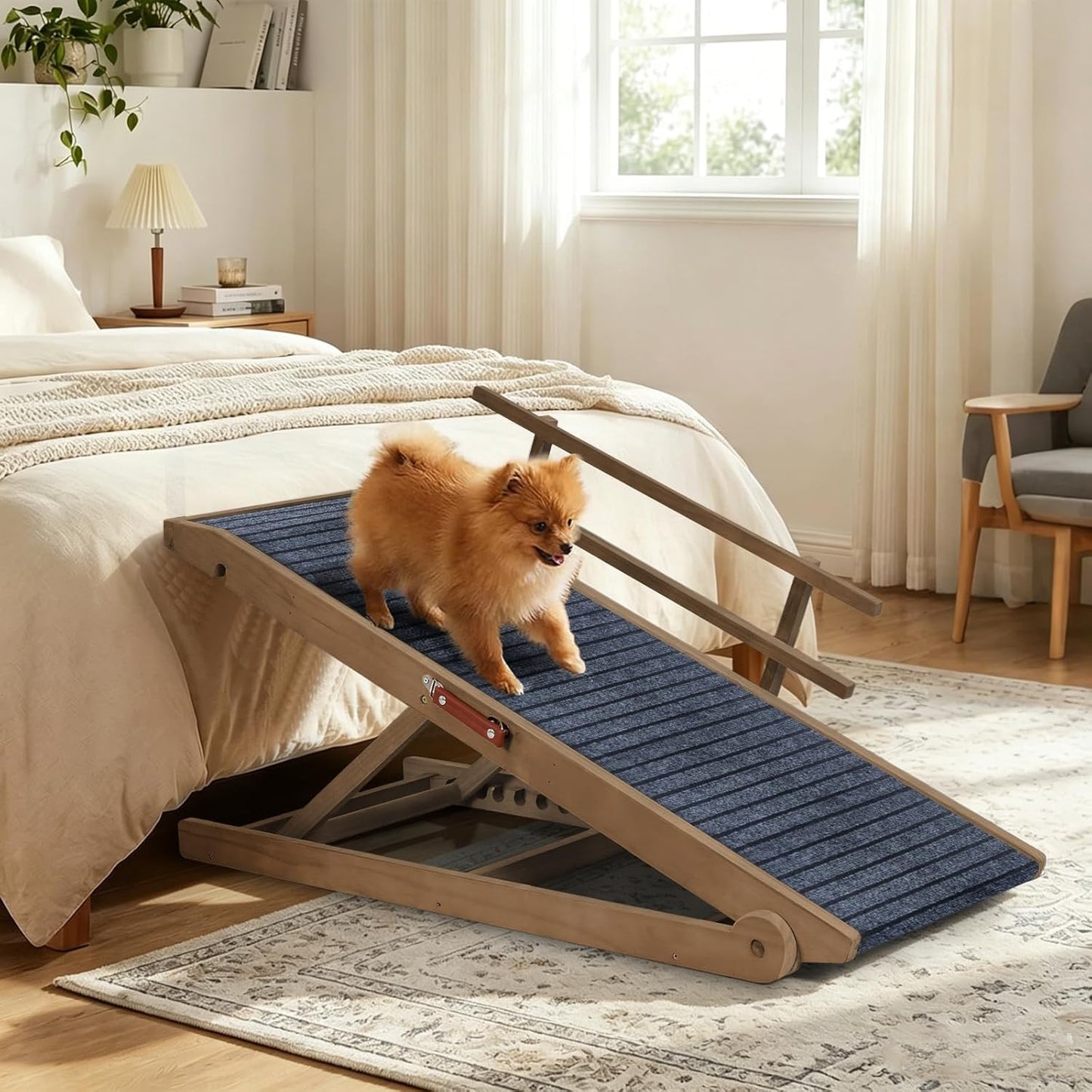 Dog Ramp for Beds, Cars, Couches, Dog Steps Anti-Slip Surface, Dogs Ramps for Old Small Pet,High Traction with Platform, 7 Adjustable Heights 16" to 27" Up, Portable Stairs Design for Dogs, 45.3" Long