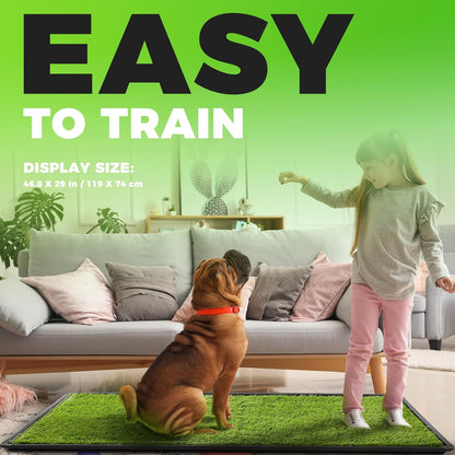Hompet Dog Grass Pad with Tray Large, 35"x22.5", 2 Reusable Artificial Turf for Dogs Potty, Waterproof Non-Slip Washable Pee Pads, Quickly Absorbency Portable Dog Litter Box for Indoor/Outdoor Use