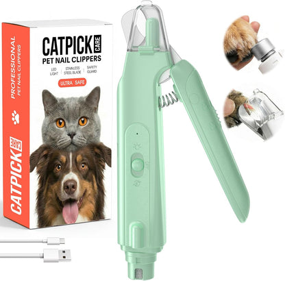 2-in-1 Dog & Cat Nail Clipper with Grinder - Dual Highlight LED Reduce Over-Trimming, Long Battery Cordless USB-C Rechargeable, Safety Lock & Catcher Cap, Quiet Home Grooming for Small Large Pets