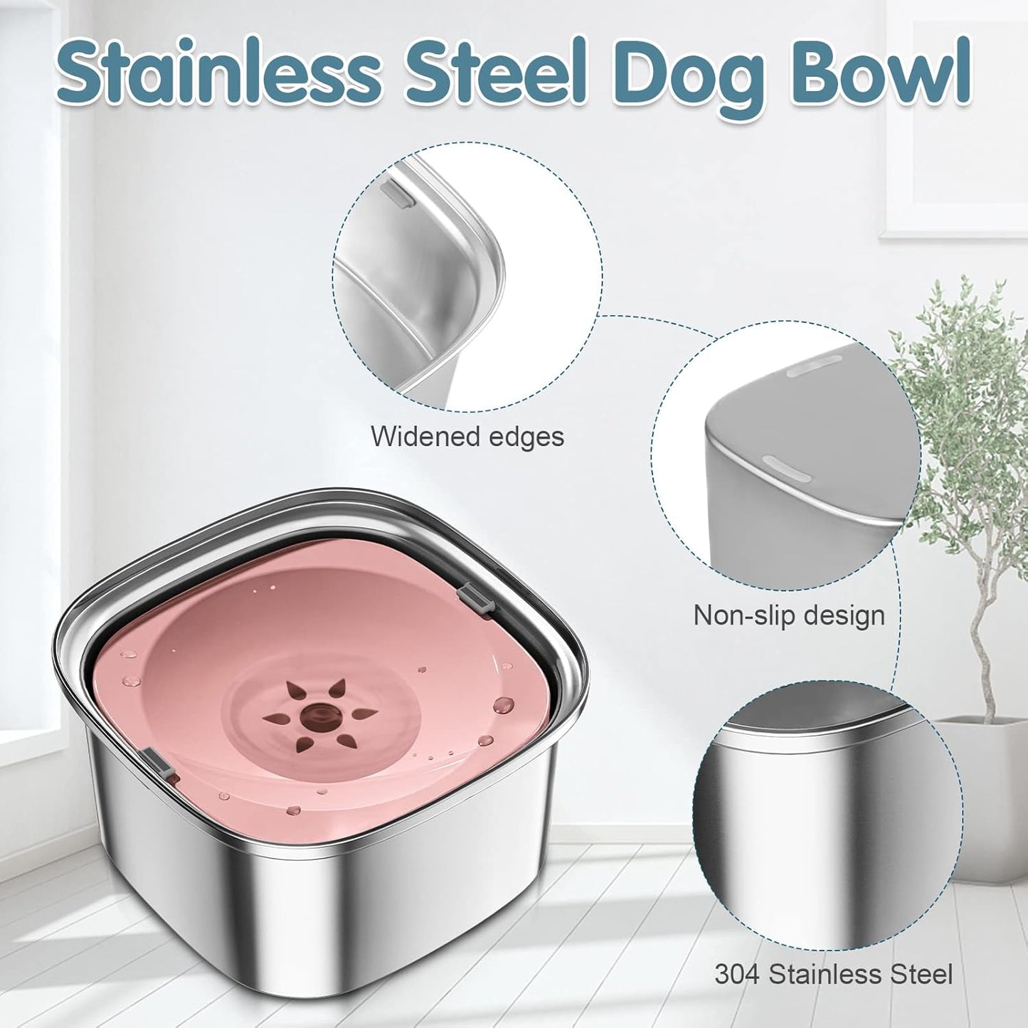 UPSKY 3L Dog Water Bowl 101oz Stainless Steel No Spill Large Capacity Dog Food Water Bowl Slow Water Feeder, Spill Proof Pet Water Dispenser Vehicle Carried Travel Water Bowl