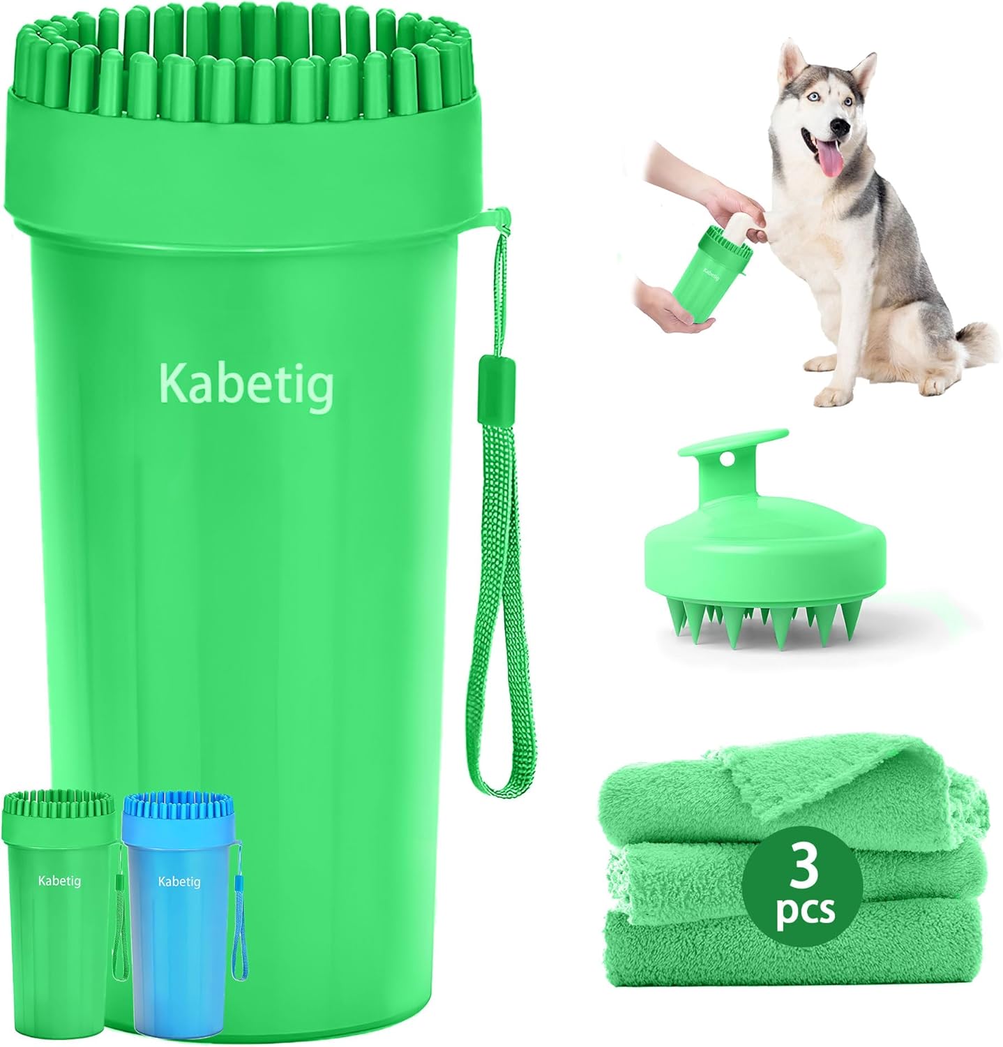 Dog Paw Cleaner Kit for L/XL Dogs - Quick Clean No Full Bath, 2-in-1 Paw Wash Cup with Detachable Silicone Brush Head, Includes Bath Brush & 3 Absorbent Towels, Blue