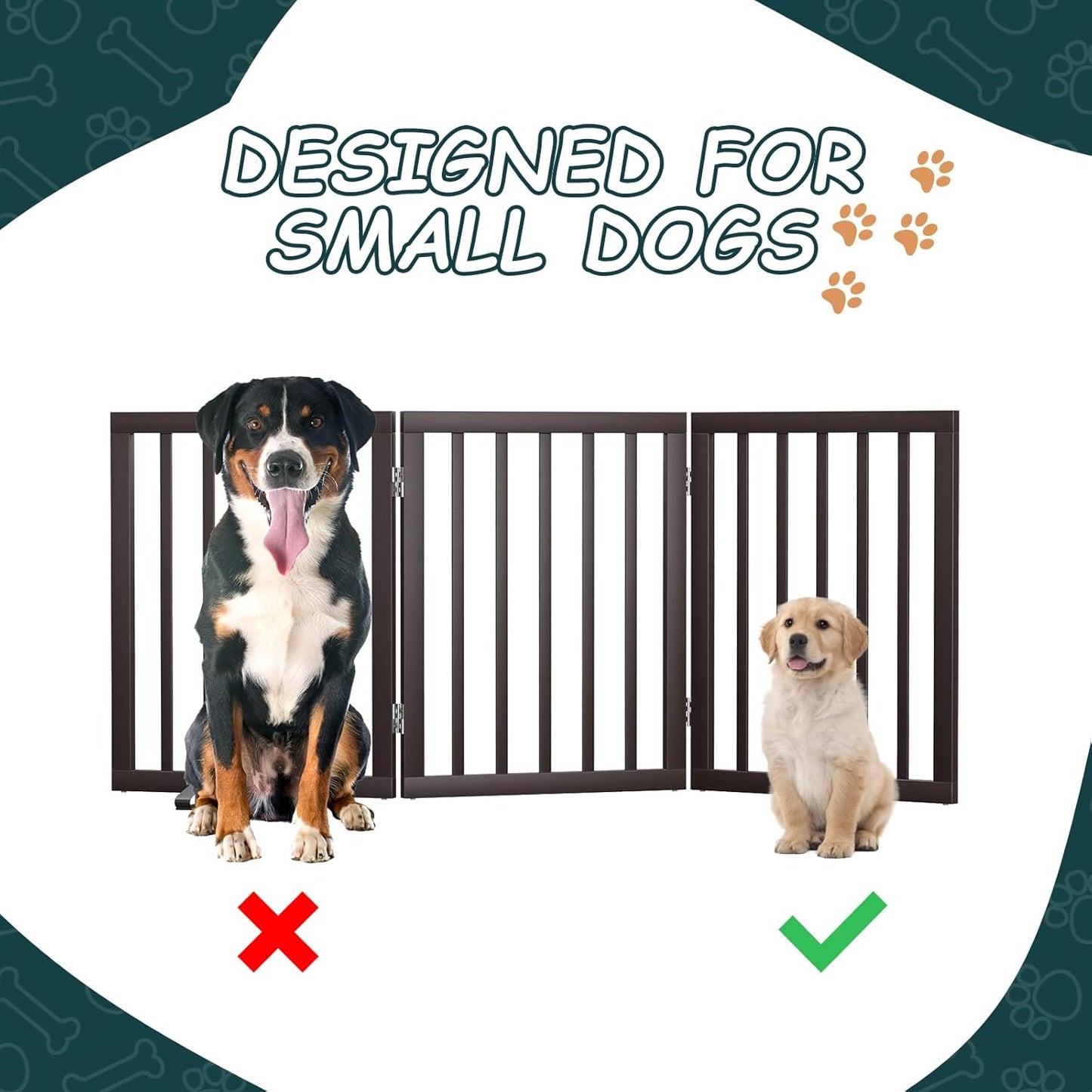 Freestanding Dog Gates Indoor, 3-Panel Pet Gates with 2 Metal Stands and 360° Hinge, 24" H Foldable Dog Gate for Stairs, Doorway, Kitchen, Expands Up to 55" Fully Assembled - Black Walnut