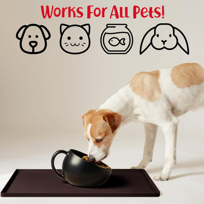 DogBuddy Dog Food Mat – Waterproof Dog Bowl Mat for Food and Water, Silicone Pet Feeding Mats for Floors, Non-Slip Placemat with High Edges for Dogs Bowls, Puppy Essentials (L: 24" x 16", Shadow)