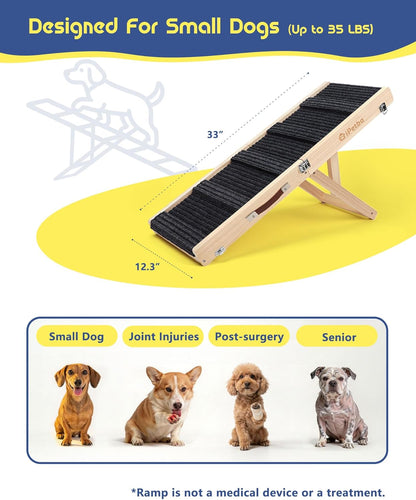 Dog Ramp for Bed & Couch for Small & Medium Dogs - Joint-Friendly, Anti-Slip, Adjustable, Odor-Free, Up to 70 lbs