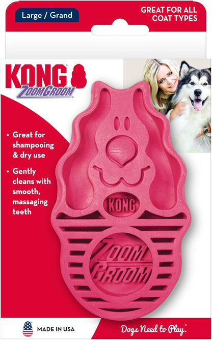 KONG - ZoomGroom - Dog Brush for Grooming and Shampooing - Red Brush for Large Dogs