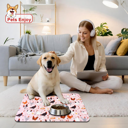 Dog Food Mats for Floors Waterproof Mat for Cat Food and Water Bowls - Absorbent Quick Dry Non Slip Mat for Pet Feeding
