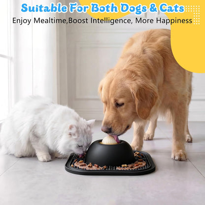 Slow Feeder Dog Bowls & Lick Mat for Liquid and Thick Treat, Anti-Slip Dog Lick Bowl with Interactive Rolling Ball, 5/6 Cup Pup Licking Toy for Large Medium Small Dogs and Cats Blue