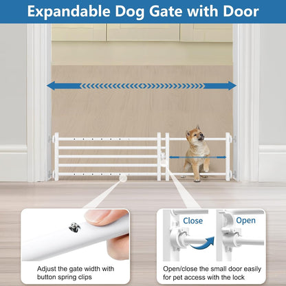 Malier Indoor Dog Gate with Door, 26-41" Extra Wide Full Metal Pet Gate Short Dog Gate for Stairs, Pressure Mount 10'' Tall Small Puppy Low Gate Easy Step Over for Doorways