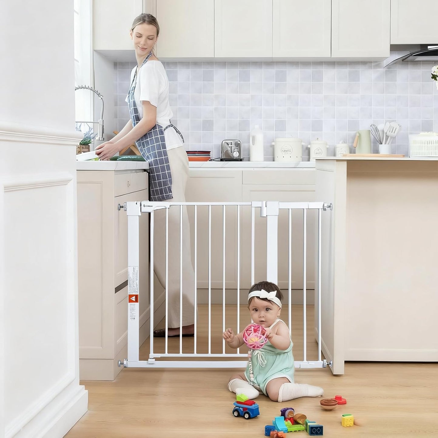 COMOMY 36" Extra Tall Baby Gate for Stairs and Doorways - Fits 29.5" to 48.8" Wide Openings, Auto Close Extra Wide Dog Gate for House, Pressure Mounted Easy Walk Through Pet With Door, Black