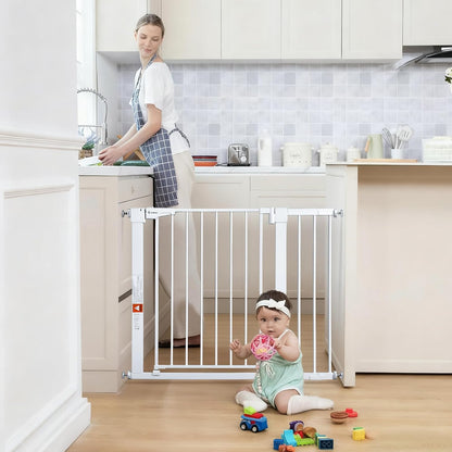 COMOMY 36" Extra Tall Baby Gate for Stairs and Doorways - Fits 29.5" to 48.8" Wide Openings, Auto Close Extra Wide Dog Gate for House, Pressure Mounted Easy Walk Through Pet With Door, Black
