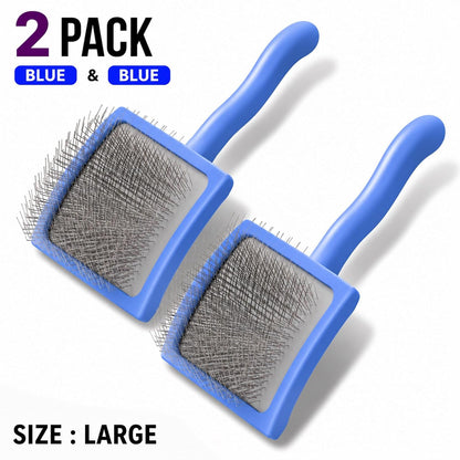 3PCS Slicker Brush for Dogs Set, 2 Professional Dog Grooming Brushes with 1 Stainless Steel Comb for Goldendoodles, Poodles & Labradoodles, Removes Mats, Knots & Loose Hair (Large, Blue&Blue)